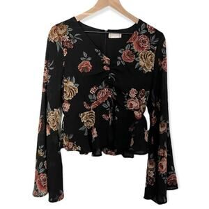 Altar'd State Womens SZ Small Peplum Festival Floral Bell Sleeve Top